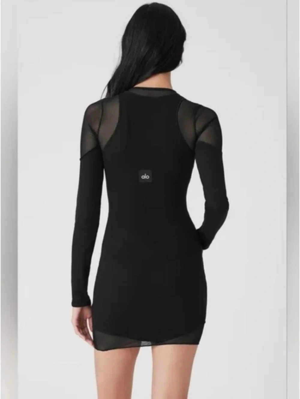ALO Striped Mesh Synergy Long Sleeve Dress Black Women’s XS